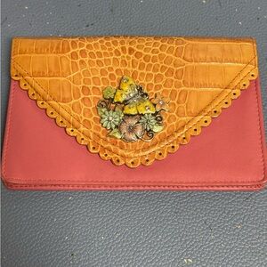 Brighton Vibrant Orange and Pink Clutch with Butterfly Motif